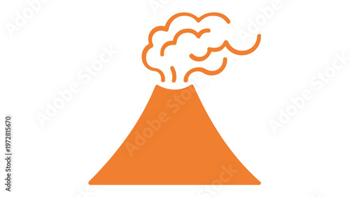 Minimalist vector icon illustration of an erupting volcano with thick smoke clouds and a vibrant red-orange gradient, symbolizing geological activity, natural disasters, and earth science.