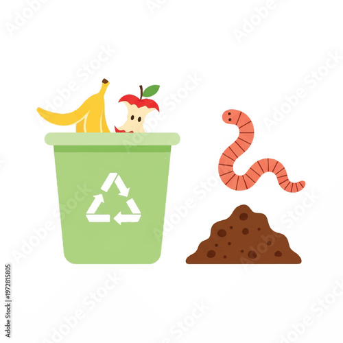 Composting worms eat food waste from a recycling bin outdoors naturally.