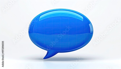 Glossy blue speech bubble 3D render on white background symbolizing communication dialogue and modern digital interaction design