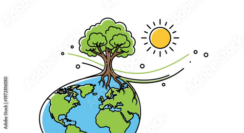 Tree growing on the Earth globe.