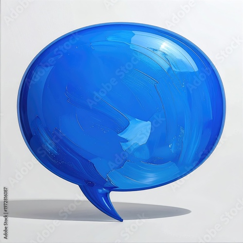 Glossy blue speech bubble artwork with textured brush strokes creating a modern and eye-catching design against a clean white background