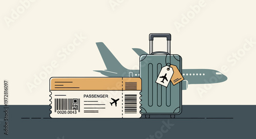 Luggage with airplane travel accessories.