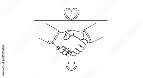 Handshake with heart and smile.