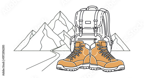 Hiking boots with backpack equipment.