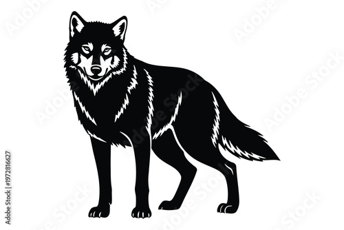 Title striking black and white illustration of a majestic wolf in a powerful stance description a detailed black and white sketch depicts