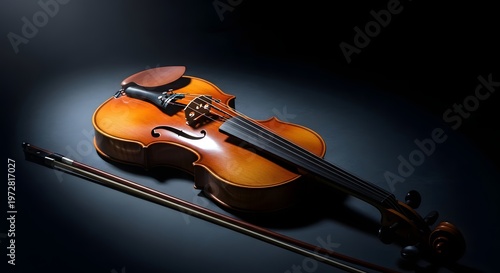 violin on dark background with spotlight, classical music concept