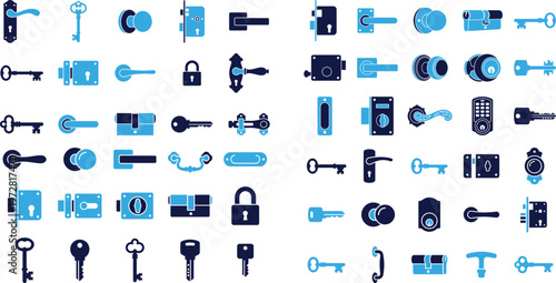 Hardware objects set of door handles and locks in various modern designs.