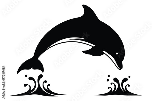 Leaping dolphin silhouette a dynamic ocean creature in black and white