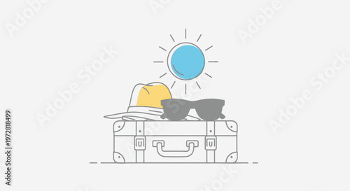 Travel luggage with summer accessories.