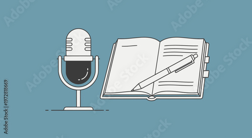 Microphone and Open Book Illustration.