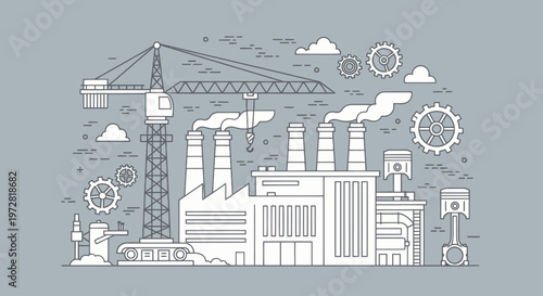 Industrial Factory with Smoking Stacks.