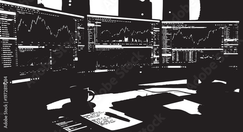 Grunge style illustration of an old film projector combined with architectural blueprint design elements in a black sketch concept style