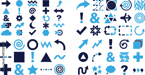 Variety of arrows and geometric shapes and symbols for design and communication.