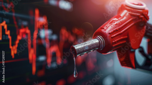 gasoline petroleum fuel nozzle with blurred background of oil price graph of the energy market business on a global industrial.	