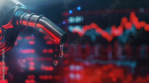 gasoline petroleum fuel nozzle with blurred background of oil price graph of the energy market business on a global industrial.	