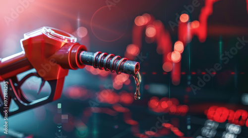 gasoline petroleum fuel nozzle with blurred background of oil price graph of the energy market business on a global industrial.	