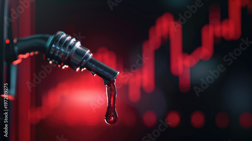 gasoline petroleum fuel nozzle with blurred background of oil price graph of the energy market business on a global industrial.	