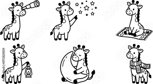 Giraffe with telescope stars lantern moon and scarf