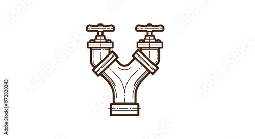 Illustration of a double pipe faucet on a white background.