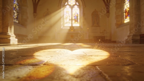 Sunlight creates heart shape on church floor during sacred moment