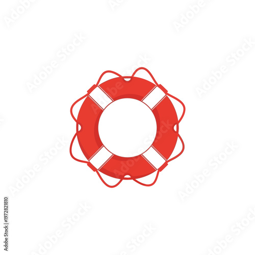 Red life preserver ring with white circle in center, graphic illustration, rescue equipment, safety device