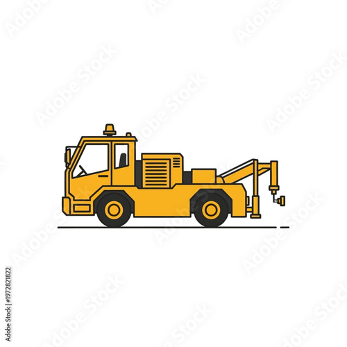 Yellow tow truck with mechanical arm, illustration for roadside assistance and vehicle recovery services