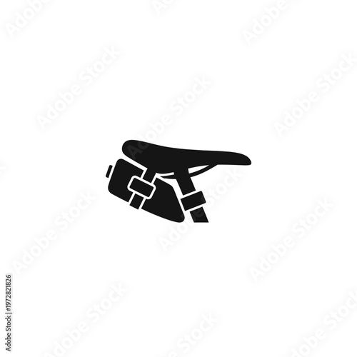 Minimalist silhouette of a bicycle saddle with an attached saddlebag, perfect for cycling and outdoor adventure graphics