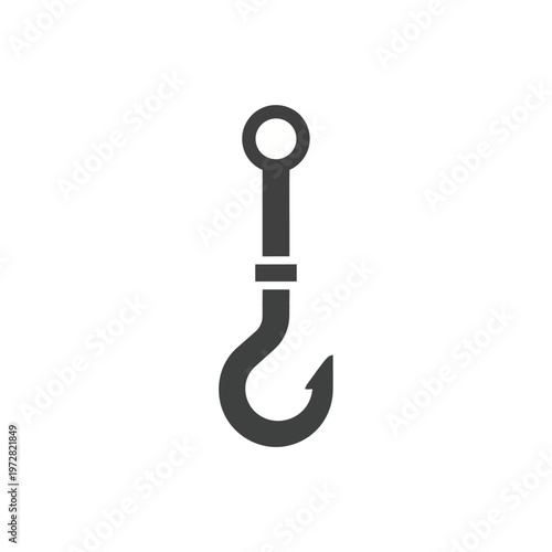 A Simple, Dark Gray Fishing Hook Icon on a White Background
