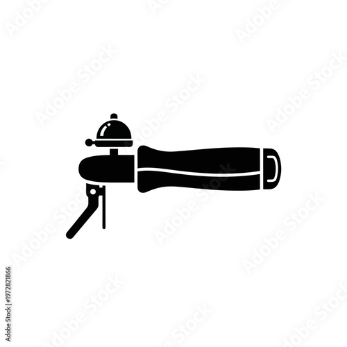 Black and white illustration of a bicycle handlebar with a bell and grip