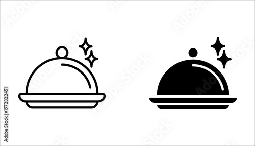 Food cloche service icon set. Restaurant platter cover symbols for dining and catering services. Vector Illustration.