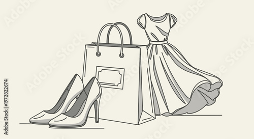 Fashionable dress and high heels.