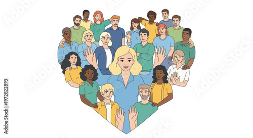 Diverse group of people in heart.