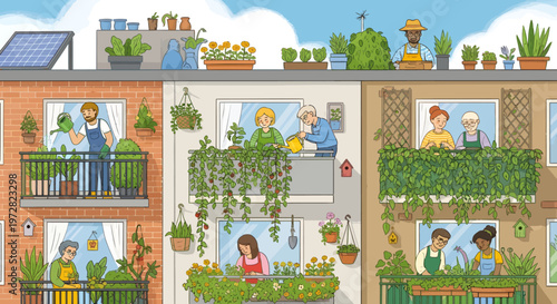 People growing plants on balcony urban gardening lifestyle