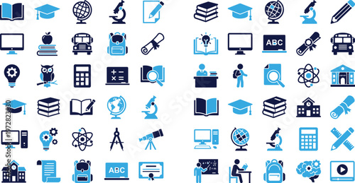 Education and learning icons collection for school college and university themes.