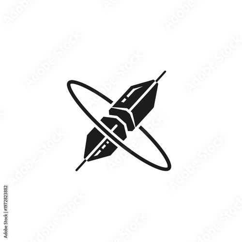Dynamic abstract icon of a futuristic energy core with orbiting rings, symbolizing advanced technological concepts, integrated systems, and scientific innovation