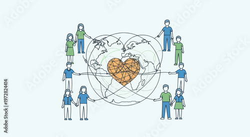 Diverse people around a heart.