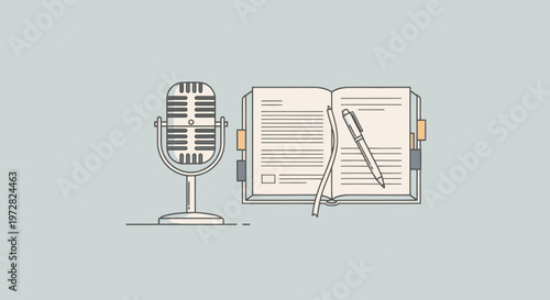Microphone and Open Book Illustration.