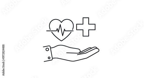 Hand holding heart with medical cross.