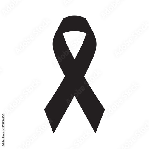 Black awareness ribbon symbol isolated on white background representing support for health causes and disease awareness