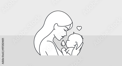 Mother Kissing Newborn Baby Love.