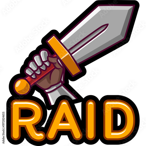 knight glove holding a sword cartoon illustration