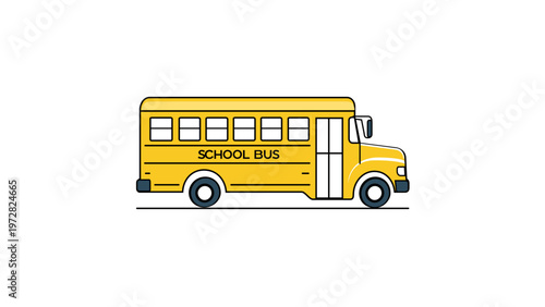 Yellow school bus vector illustration featuring a classic flat design icon for education, student transportation, and back-to-school concepts. Scalable minimalist AI-generated graphic art.