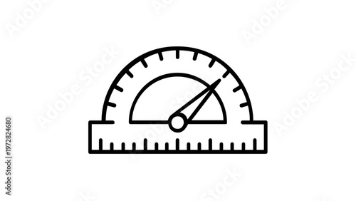 Protractor Vector Icon Illustration for Education and Geometry, Minimalist Line Art Measuring Tool for Mathematics, Engineering, and School Supplies, Scalable Flat Design Graphic Element.