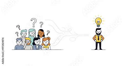 Businessman with creative idea standing out from crowd.