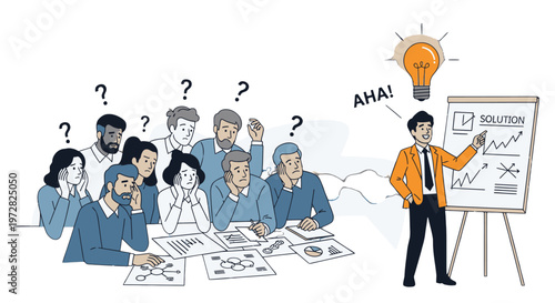 Businessman explaining solution to colleagues.