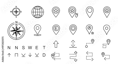 Navigation icons and map symbols.