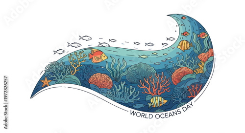 Colorful ocean creatures on whale.