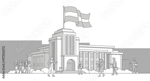 Government Building with Flag on Top.