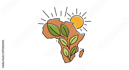 Africa continent with green leaves.