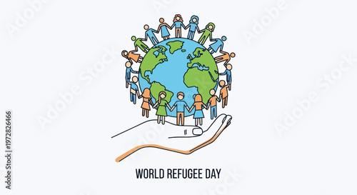 People standing on a globe together.